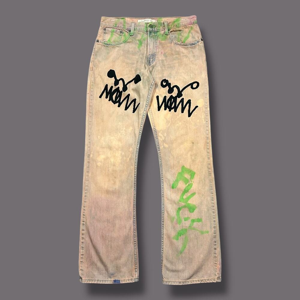 Asspizza Jeans 2018 NYC Pop Up F Life Screenprint Hand Painted 32x34 Dyed